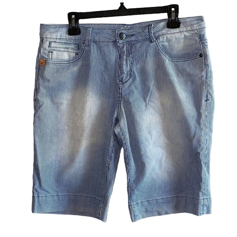 Lola Jeans Blue White Striped Bermuda Shorts Mid‎ Rise Cotton Coastal Prep 12